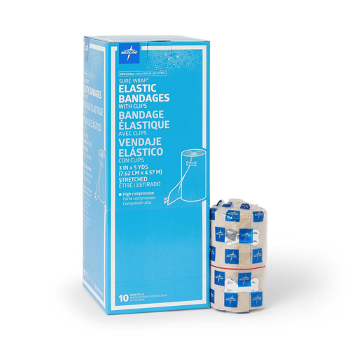 MEDMDS055003Z - Medline - Bandage, Elastic, SureWrap, 3"x 5 Yd, Stretched, Clips