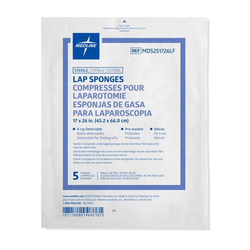 MEDMDS251726LFH - Medline - X-Ray Detectable Sterile Lap Sponge, 17" x 26", 5/Pack, 5 EA/PK