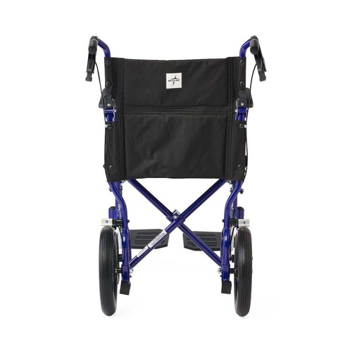 MEDMDS808210ABE - Medline - Basic Aluminum Transport Chair with Permanent Full-Length Arms, Swing-Away Footrests and 12" Wheels, Blue, 1/CS