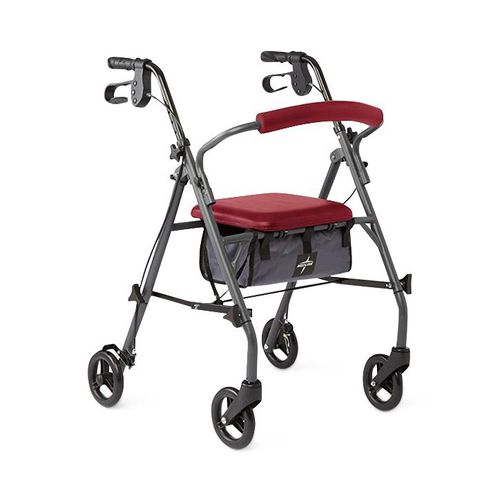 MEDMDS86850ESAR - Medline - Steel Rollator with 6" Wheels and Microban-Treated Touch Points and Seat, Burgundy, Knockdown