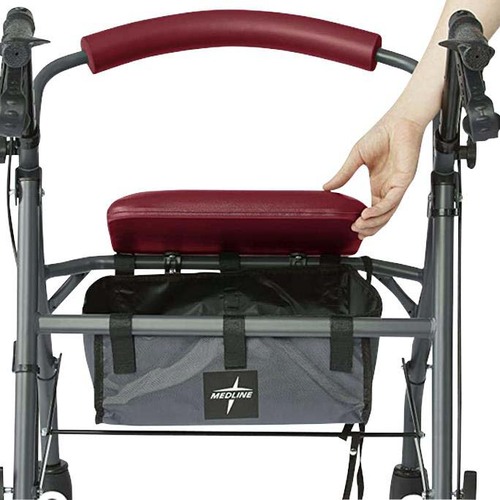 MEDMDS86850ESAR - Medline - Steel Rollator with 6" Wheels and Microban-Treated Touch Points and Seat, Burgundy, Knockdown