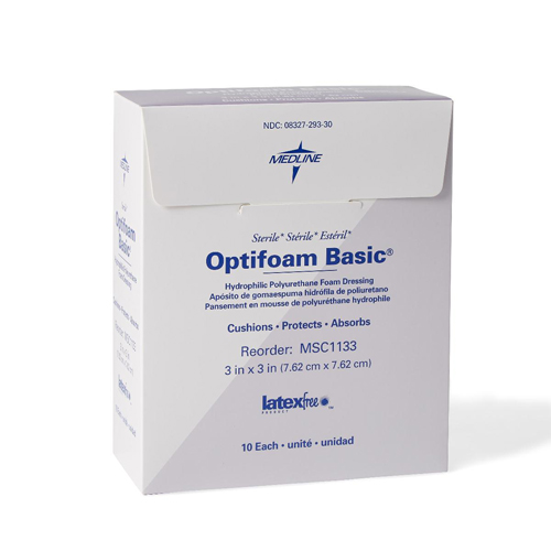 MEDMSC1133H - Medline - Medline Optifoam Basic Hydrophilic Polyurethane Foam Dressing, 3" x 3"
