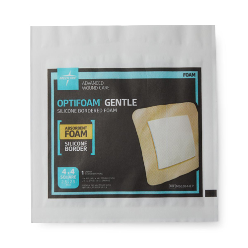 MEDMSC2044EPH - Medline - Medline Optifoam Gentle Foam Wound Dressing with Silicone Adhesive Border, 4" x 4", in Educational Packaging, 1/EA