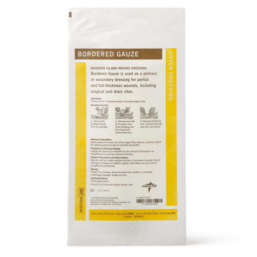 Medline Bordered Sterile Gauze Dressing 4 inch x 8 inch - Betty Mills