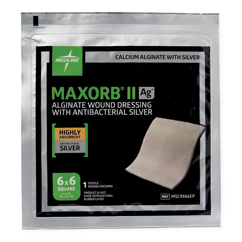 MEDMSC9966EPZ - Medline - Medline Maxorb II Silver Alginate Wound Dressing, 6" x 6", in Educational Packaging, 5 EA/BX