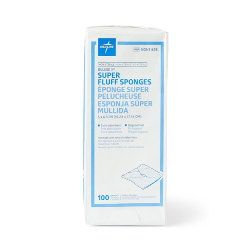MEDNON1167BZ - Medline - Medline Bulkee Fluff Sponge Gauze, Nonsterile, Not Made with Natural Rubber Latex, 6" x 6.75", 100 EA/BG