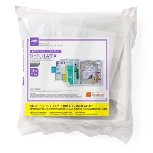 MEDURO170116H - Medline - Total One-Layer Tray with Drain Bag, Silicone-Elastomer Coated Latex, 16 Fr, 10 mL, Peri Wipe