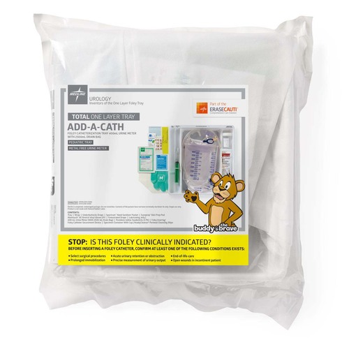 MEDURO170350 - Medline - Total 1-Layer Buddy the Brave Pediatric Add-A-Cath Trays with 400 mL Urine Meter with 2,500 mL Drain Bag, Peri Wipe, Age-Appropriate Info Card