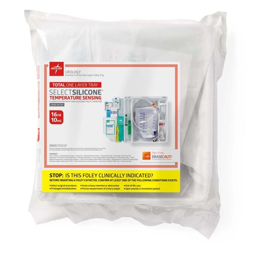 MEDURO170816TH - Medline - Total 1-Layer Temperature-Sensing Foley Catheter Tray with Peri-Care Wipe, 16 Fr x 10 mL