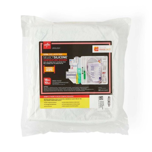 MEDURO170818TH - Medline - Total 1-Layer Temperature-Sensing Foley Catheter Tray with Peri-Care Wipe, 18 Fr x 10 mL
