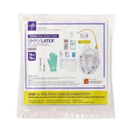 MEDURO175216H - Medline - Single Layer Latex Foley Catheter Tray with SnapSecure Device, 400 mL Urine Meter, 2,500 mL Drain Bag and Peri-Care Wipe, 16 Fr x 16" L, 10 mL