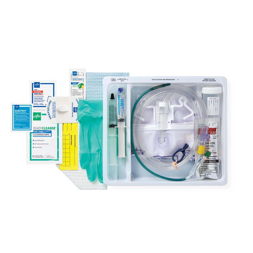 MEDURO175414H - Medline - SilverTouch 1 Layer Silicone Foley Catheter Tray with 2,000 mL Drain Bag, 14 Fr x 16" L, 10 mL