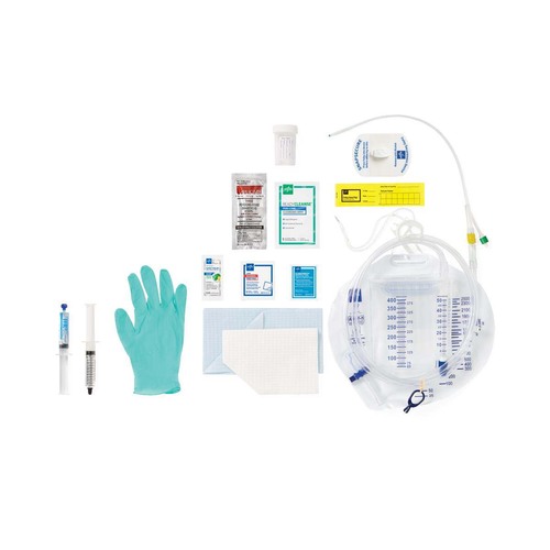 MEDURO175814SH - Medline - 1-Layer 100% Silicone Catheter Tray, 14 Fr x 10 mL, with 400 mL Urine Meter, 2, 500 mL Drain Bag and Metal-Free Slide-Tap Drainage Port, SnapSecure Securement Device