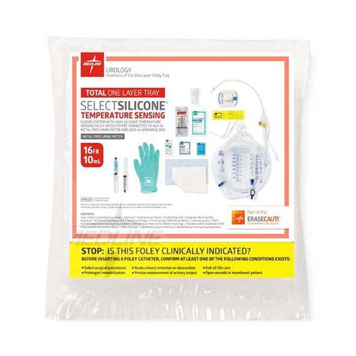 MEDURO175814TS - Medline - Snapsecure 1-Layer Foley Catheter Tray, Temp Sensing, 100% Silicone, Urine Meter, 14 Fr, 10 mL