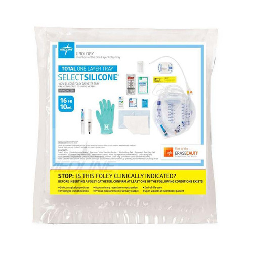 MEDURO175816H - Medline - Snapsecure 1-Layer Foley Catheter Tray, 100% Silicone ,16 Fr, 10 mL, with 400 mL Urine Meter and 2500 mL Drain Bag