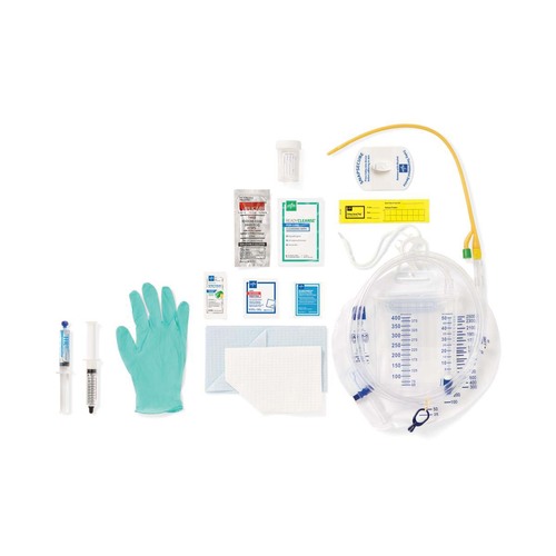 MEDURO185214S - Medline - Single Layer Latex Foley Catheter Tray with SnapSecure Device, 400 mL Urine Meter, 2,500 mL Drain Bag and Peri-Care Wipe, 14 Fr x 16" L, 10 mL