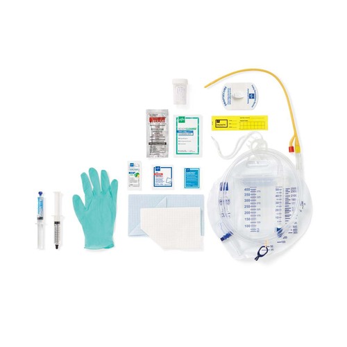 MEDURO185218S - Medline - Single Layer Latex Foley Catheter Tray with SnapSecure Device, 400 mL Urine Meter, 2,500 mL Drain Bag and Peri-Care Wipe, 18 Fr x 16" L, 10 mL
