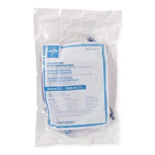 MEDURO27403H - Medline - Urine Meter 400 mL with Drain Bag 2,500 mL, Vented, Luer Lock, Metal Clamp