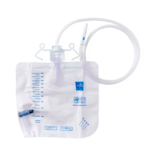 MEDURO53211 - Medline - Urinary Drain Bag with Anti-Reflux Valve and Metal-Free Slide-Tap Drainage Port, 2,000 mL
