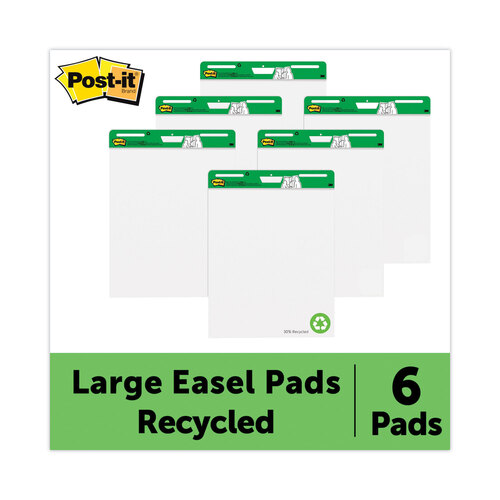 Post-it Easel Pads Super Sticky Vertical-Orientation Self-Stick Easel Pad  Value Pack, Green Headband, Unruled, 25 x 30, White, 30 Sheets, 6/Carton  (559RPVAD6)