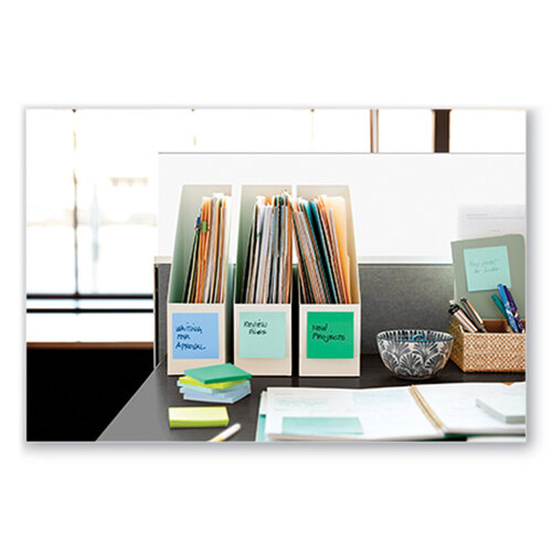 MMM654R12SST - 3M - 100% Recycled Paper Super Sticky Notes, Unruled, 3&quot; x 3&quot;, Assorted Oasis Colors, 70 Sheets/Pad, 12 Pads/Pack