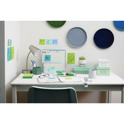 MMM654R24SSTCP - 3M - 100% Recycled Paper Super Sticky Notes, 3&quot; x 3&quot;, Oasis, 70 Sheets/Pad, 24 Pads/Pack