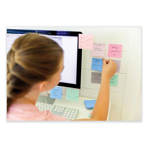 MMM654R5SSNRP - 3M - 100% Recycled Paper Super Sticky Notes, 3&quot; x 3&quot;, Wanderlust Pastels, 70 Sheets/Pad, 5 Pads/Pack