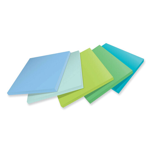 MMM654R5SST - 3M - 100% Recycled Paper Super Sticky Notes, 3&quot; x 3&quot;, Oasis, 70 Sheets/Pad, 5 Pads/Pack