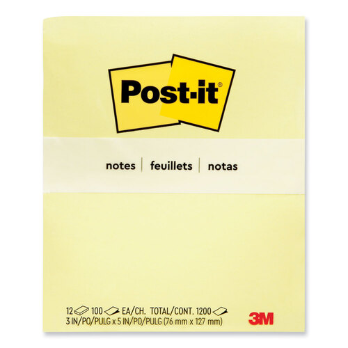 MMM655YW - 3M - Original Pads in Canary Yellow, 3&quot; x 5&quot;, 100 Sheets/Pad, 12 Pads/Pack