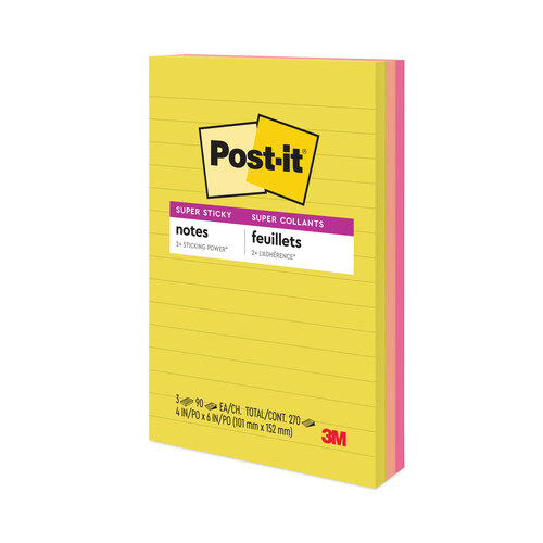 MMM6603SSJOY - 3M - Note Pads in Summer Joy Collection Colors, 4&quot; x 6&quot;, Note Ruled, Summer Joy Collection Colors, 90 Sheets/Pad, 3 Pads/Pack