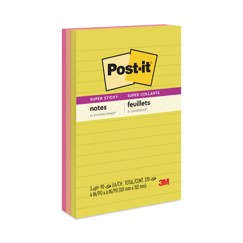 MMM6603SSJOY - 3M - Note Pads in Summer Joy Collection Colors, 4&quot; x 6&quot;, Note Ruled, Summer Joy Collection Colors, 90 Sheets/Pad, 3 Pads/Pack