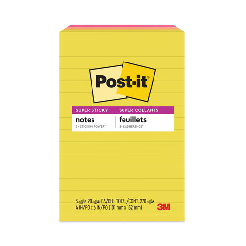 MMM6603SSJOY - 3M - Note Pads in Summer Joy Collection Colors, 4&quot; x 6&quot;, Note Ruled, Summer Joy Collection Colors, 90 Sheets/Pad, 3 Pads/Pack