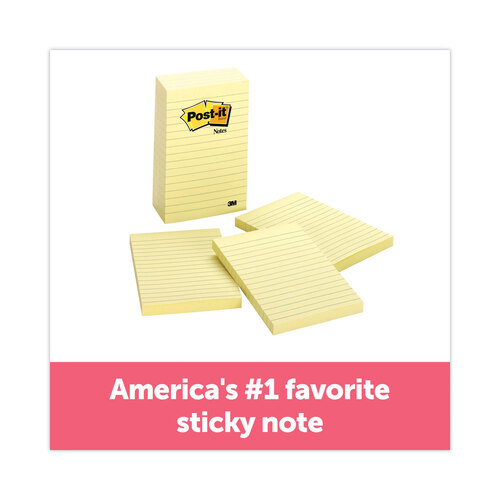 MMM6605PK - 3M - Original Pads in Canary Yellow, Note Ruled, 4&quot; x 6&quot;, 100 Sheets/Pad, 5 Pads/Pack