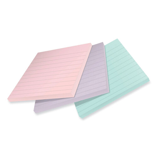 MMM675R3SSNRP - 3M - 100% Recycled Paper Super Sticky Notes, Ruled, 4&quot; x 4&quot;, Wanderlust Pastels, 70 Sheets/Pad, 3 Pads/Pack