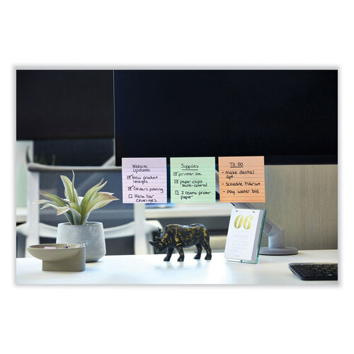 MMM675R3SSNRP - 3M - 100% Recycled Paper Super Sticky Notes, Ruled, 4&quot; x 4&quot;, Wanderlust Pastels, 70 Sheets/Pad, 3 Pads/Pack