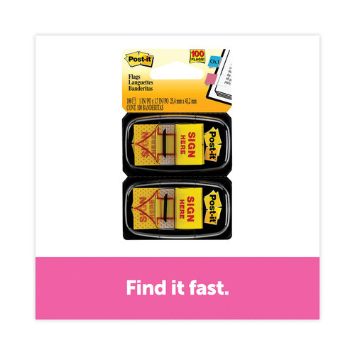 MMM680SH2 - 3M - Arrow Message 1&quot; Page Flags, &quot;Sign Here&quot;, Yellow, 50 Flags/Dispenser, 2 Dispensers/Pack