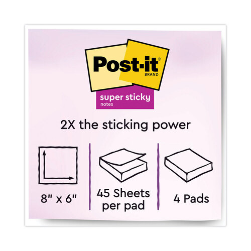 MMM6845SSP - 3M - Meeting Notes in Energy Boost Collection Colors, 8&quot; x 6&quot;, 45 Sheets/Pad, 4 Pads/Pack