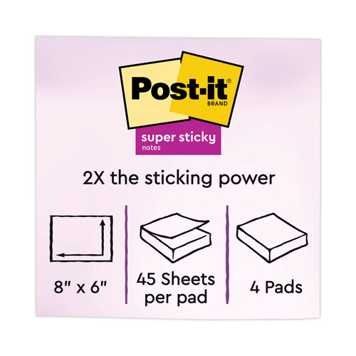 MMM6845SSPL - 3M - Meeting Notes in Energy Boost Collection Colors, Note Ruled, 8&quot; x 6&quot;, 45 Sheets/Pad, 4 Pads/Pack