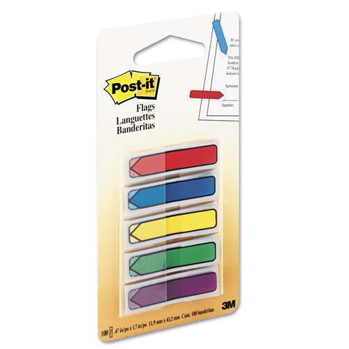 MMM684ARR1 - 3M - Arrow 0.5&quot; Page Flags, Blue/Green/Purple/Red/Yellow, 20/Color, 100/Pack