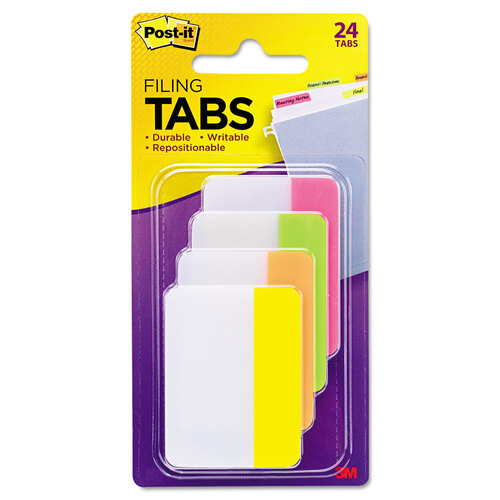 Filing Tabs, Flat, 2, Solid Bright, Assorted - 24 pack