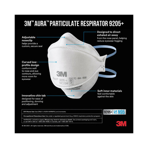 MMM9205PH20DC - 3M - Aura Particulate Respirator 9205+, N95, One Size Fits All, 20/Pack