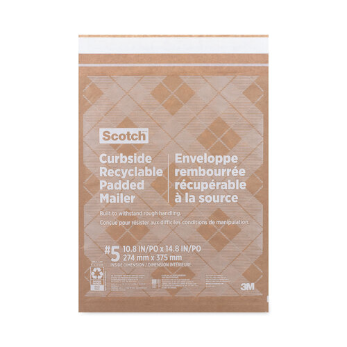 Curbside Recyclable Padded Mailer, #5, Bubble Cushion, Self-Adhesive Closure, 12 x 17.25, Natural Kraft, 100/Carton Curbside Recyclable Padded Mailer, #5, Bubble Cushion, Self-Adhesive Closure, 12 x 17.25, Natural Kraft, 100/Carton