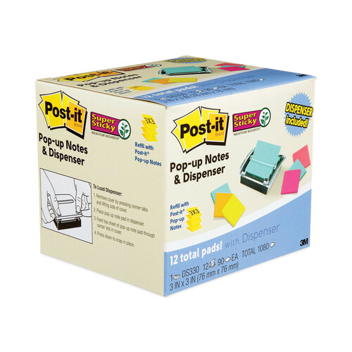 MMMDS330SSVA - 3M - Pop-up Dispenser Value Pack, For 3 x 3 Pads, Black/Clear, Includes (12) Marrakesh Rio de Janeiro Super Sticky Pop-up Pad