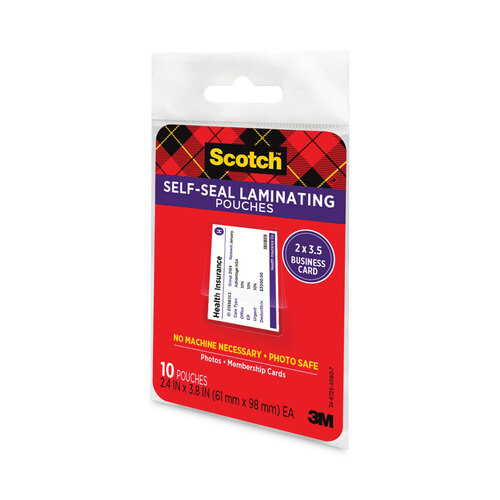 MMMLS851G - 3M - Self-Sealing Laminating Pouches, 9.5 mil, 3.88&quot; x 2.44&quot;, Gloss Clear, 25/Pack