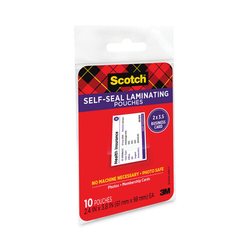 MMMLS851G - 3M - Self-Sealing Laminating Pouches, 9.5 mil, 3.88&quot; x 2.44&quot;, Gloss Clear, 25/Pack
