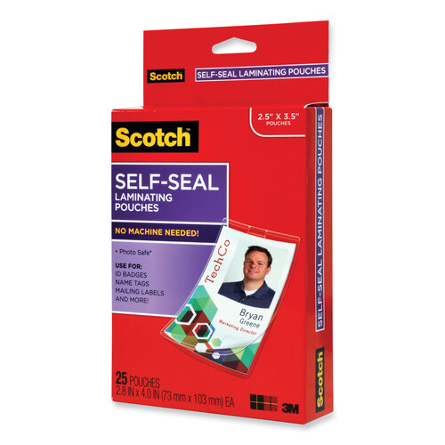 MMMLS852G - 3M - Self-Sealing Laminating Pouches, 12.5 mil, 2.31&quot; x 4.06&quot;, Gloss Clear, 25/Pack