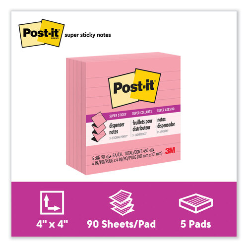 MMMR440NPSS - 3M - Pop-up Notes Refill, Note Ruled, 4&quot; x 4&quot;, Neon Pink, 90 Sheets/Pad, 5 Pads/Pack
