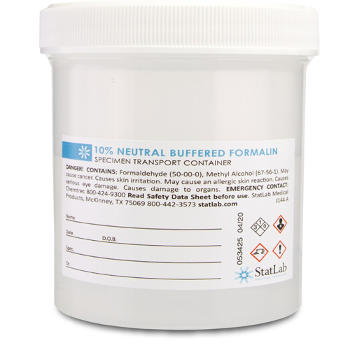 MON1002263CS - StatLab Medical Products - Prefilled Formalin Container 250 mL Fill in 500 mL (16.9 oz.) Screw Cap Warning Label / Patient Information NonSterile, 6 per Case