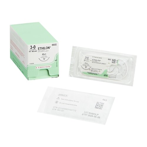 MON1002595BX - J & J Healthcare Systems - Nonabsorbable Suture with Needle Ethilon&trade; Nylon FS-1 3/8 Circle Reverse Cutting Needle Size 3 - 0 Monofilament
