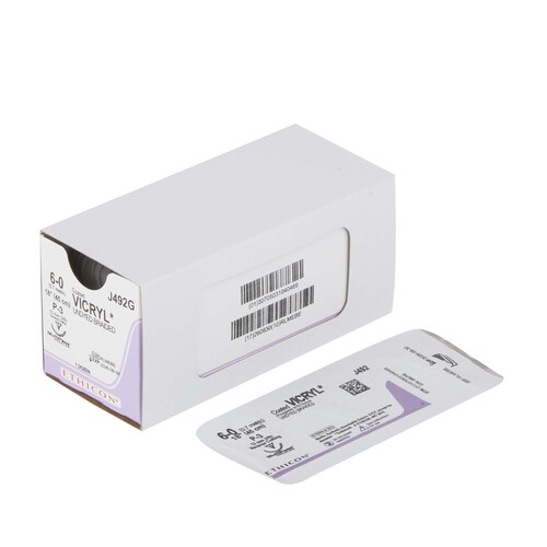 MON100537DZ - J & J Healthcare Systems - J & J Healthcare Systems Absorbable Suture with Needle Coated Vicryl Polyglactin 910 P-3 3/8 Circle Precision Reverse Cutting Needle Size 6 - 0 Braided